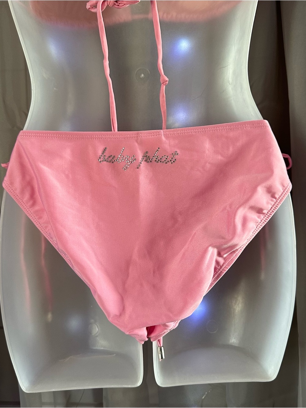 Authentic Y2K 2009 baby phat pink and rhinestone cat two piece bikini set Sz L - Picture 4 of 10